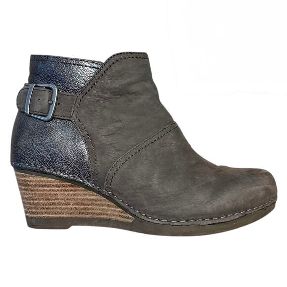 Dansko Shirley Wedge Bootie Minimalist Quiet Luxury Suede Leather Gray 37 6.5 7 - Picture 1 of 8